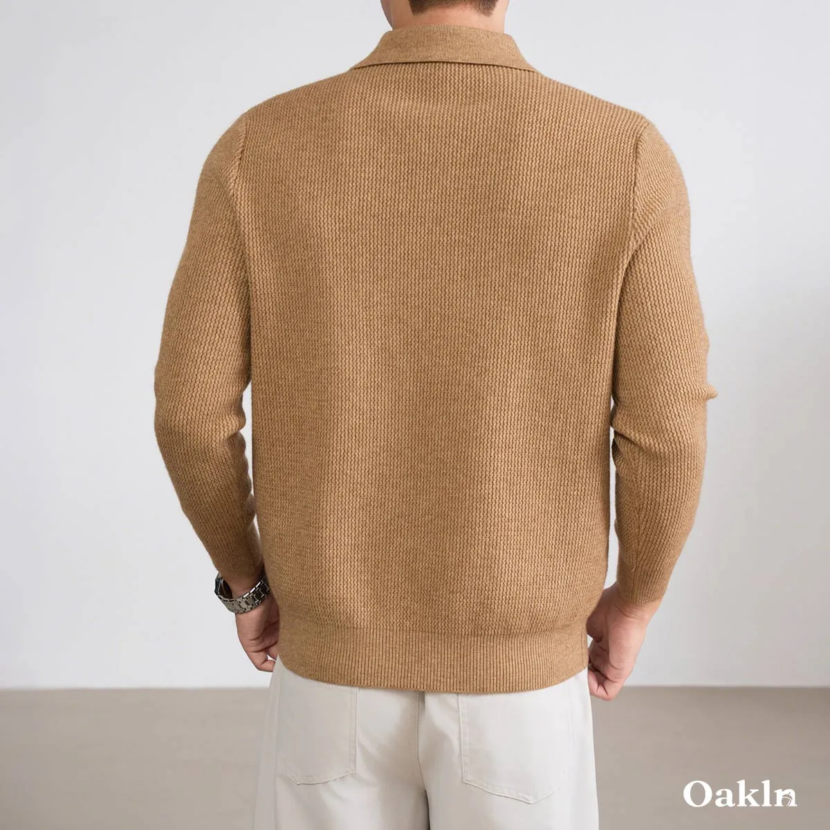  スキッパー ニット 羊毛混 鹿の子編み 襟付き ウォッシャブル ボタンレス ポロネックニット ウール混  立体テクスチャー  洗濯機対応