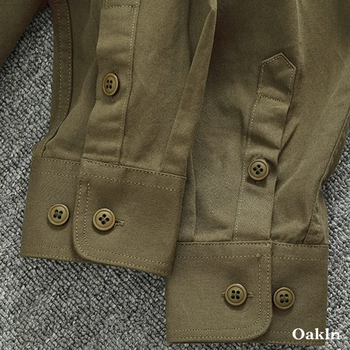 多色展開　スタンドカラーコットン長袖シャツ