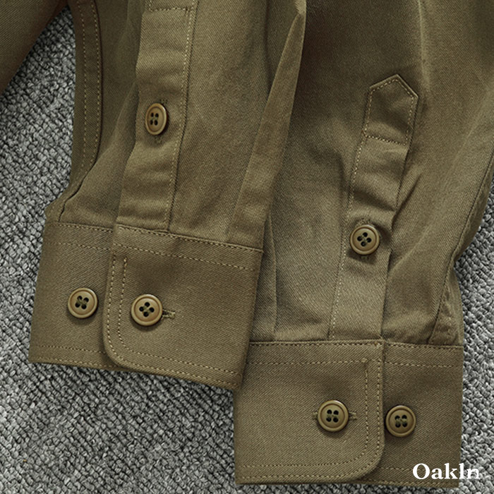 多色展開　スタンドカラーコットン長袖シャツ-oakln