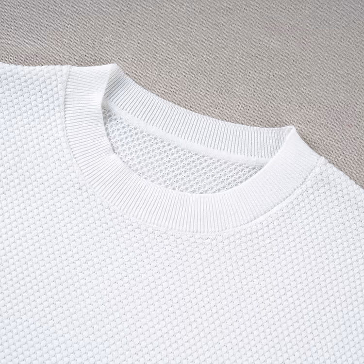 コットン100％ パイナップル編みニットTシャツ 通気性 洗濯機洗い可 毛玉になりにくい 型崩れしにくい