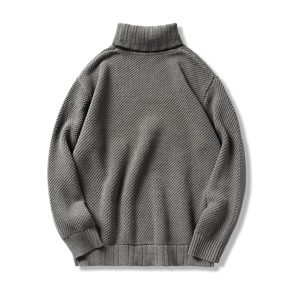 パイナップル編みタートルネック無地ニット-oakln