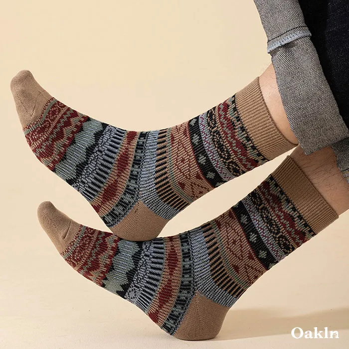  多色可選　配色エスニック柄コットンニットソックス(まとめ買いの対象外)