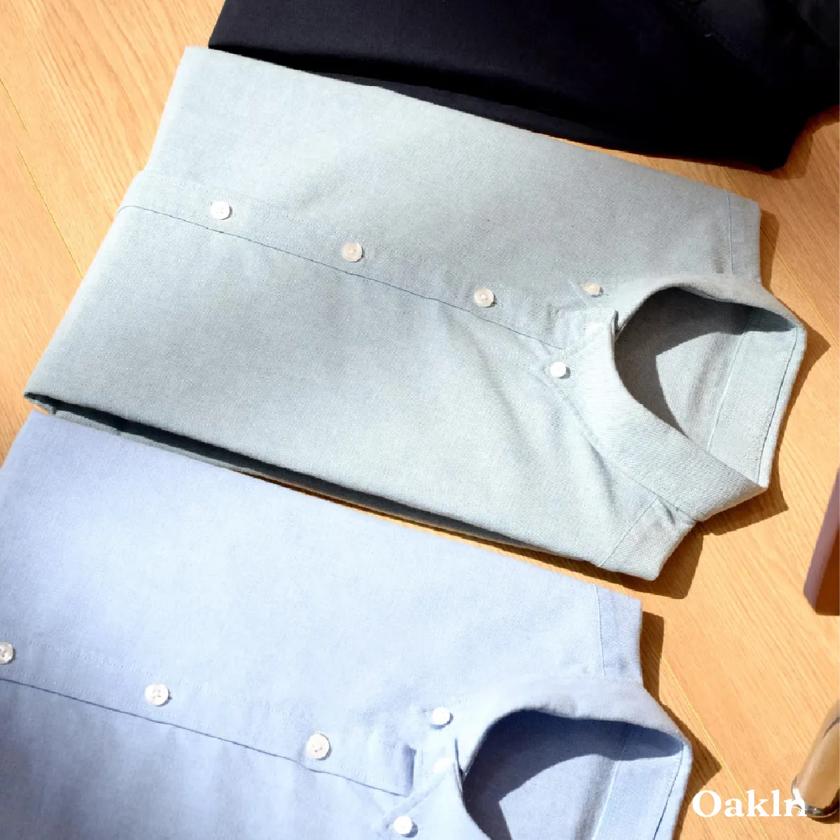 ボタンダウン　コットンリヨセル混　イージーケアオックスフォードシャツ-Oakln