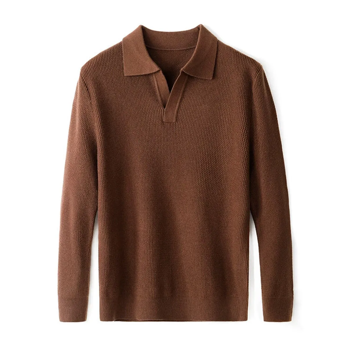  スキッパー ニット 羊毛混 鹿の子編み 襟付き ウォッシャブル ボタンレス ポロネックニット ウール混  立体テクスチャー  洗濯機対応