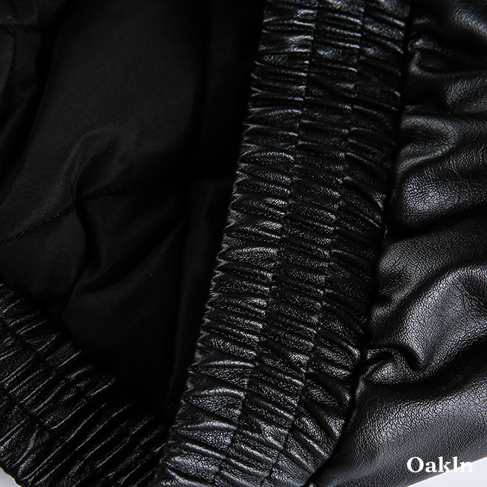 ボア折り襟　クラシックアームポケット付き中綿レザージャケット-oakln