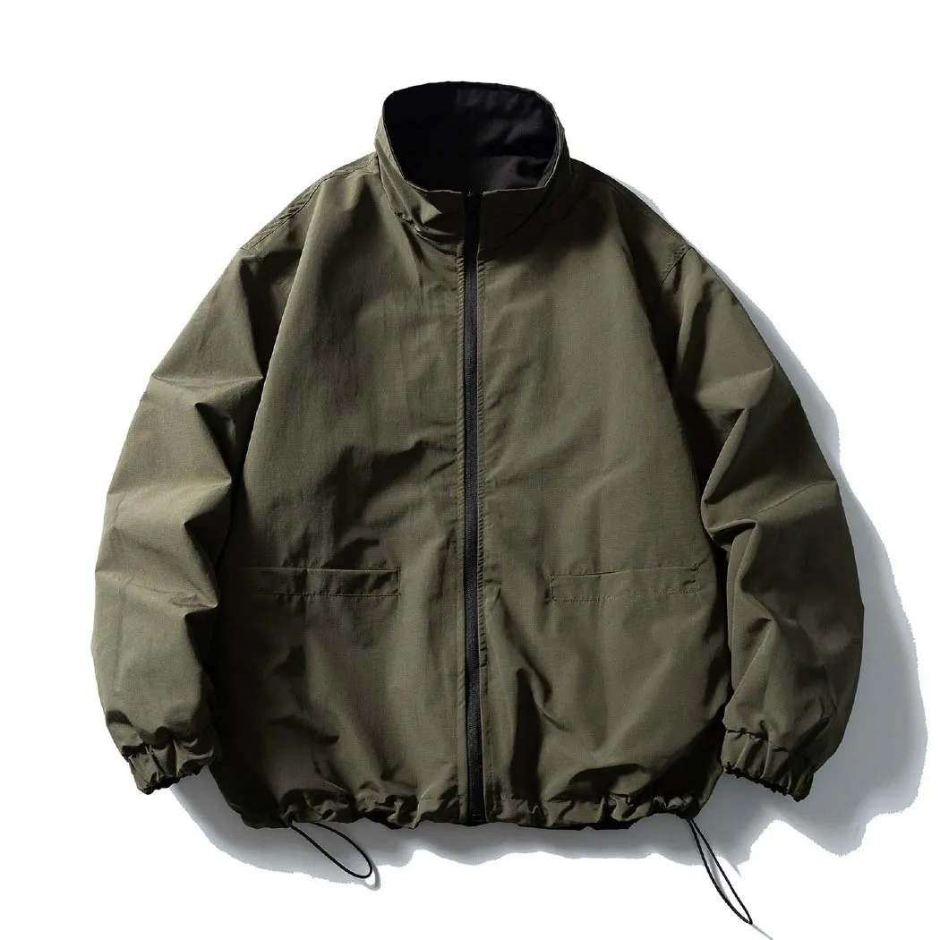 リバーシブル ジャケット メンズ 2WAY スタンドカラー 裾ドローストリング ゆったり 体型カバー ライトアウター 春秋-Oakln