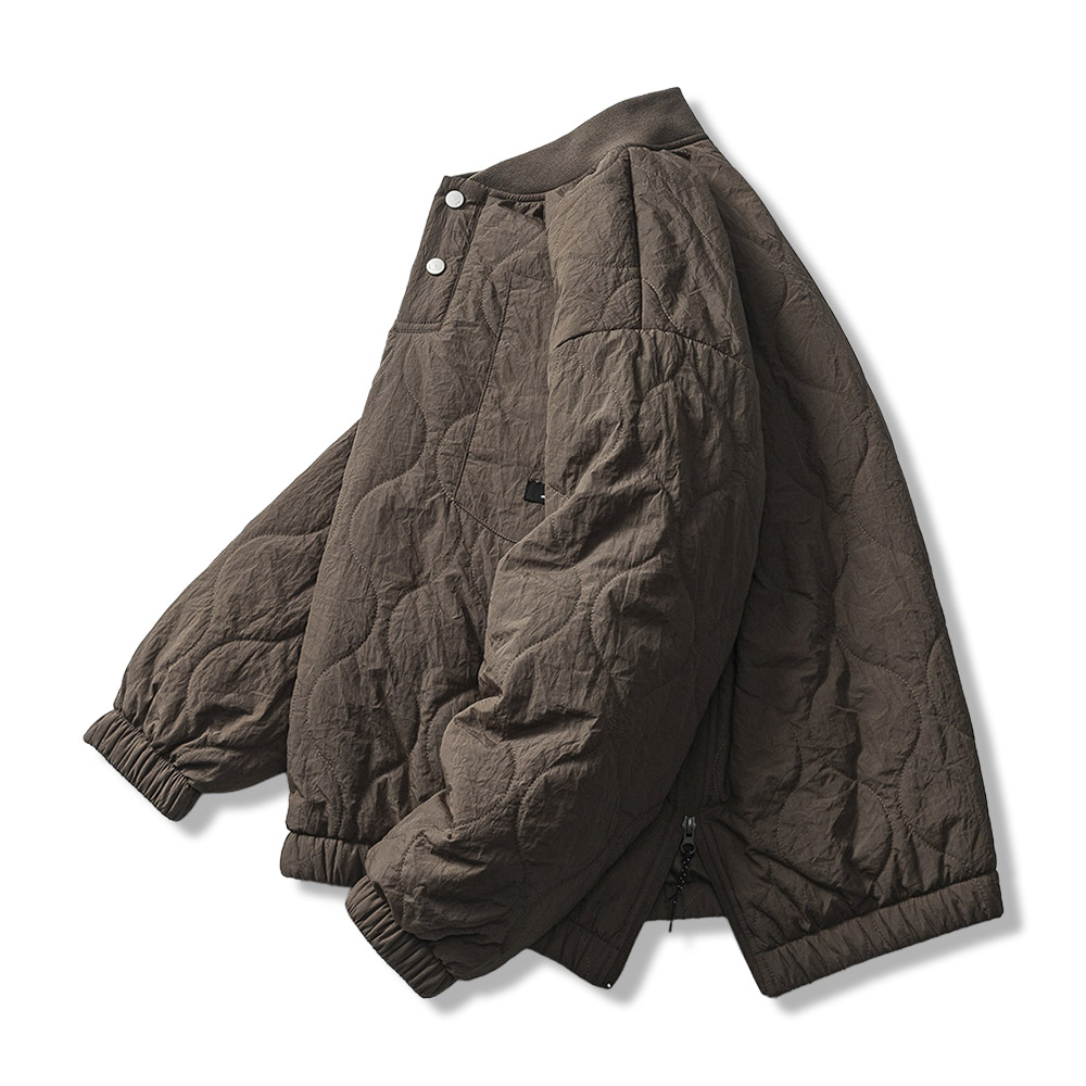 撥水＆シワ感素材 ひょうたんキルティング ハーフボタン ベースボールカラープルオーバー-oakln