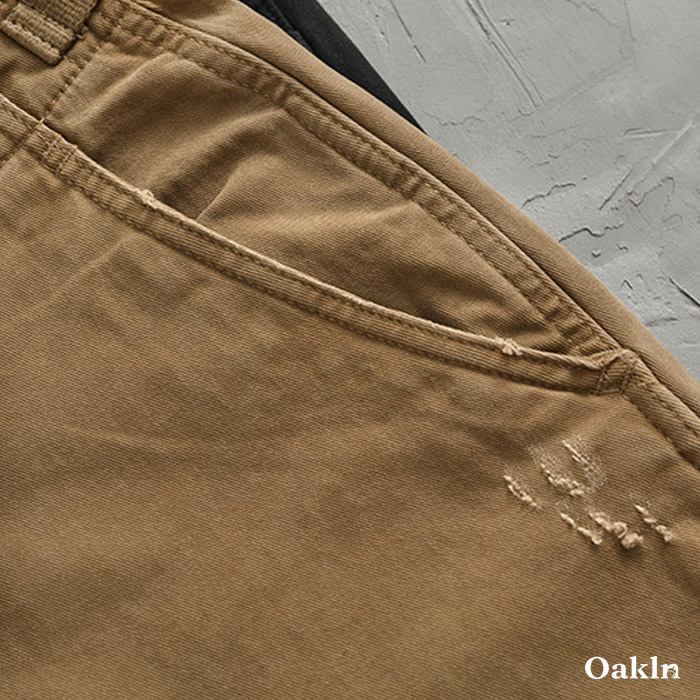 ヴィンテージ加工　着回し自在微ストレッチカジュアルパンツ-oakln