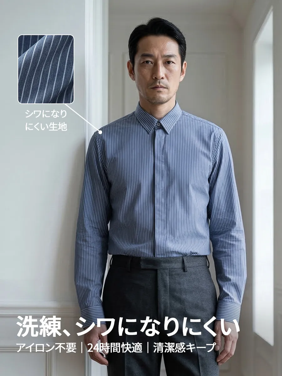 【ノンアイロン仕様】洗濯後もきれいな状態をキープ。シワを気にせずスマートな印象を保てます。