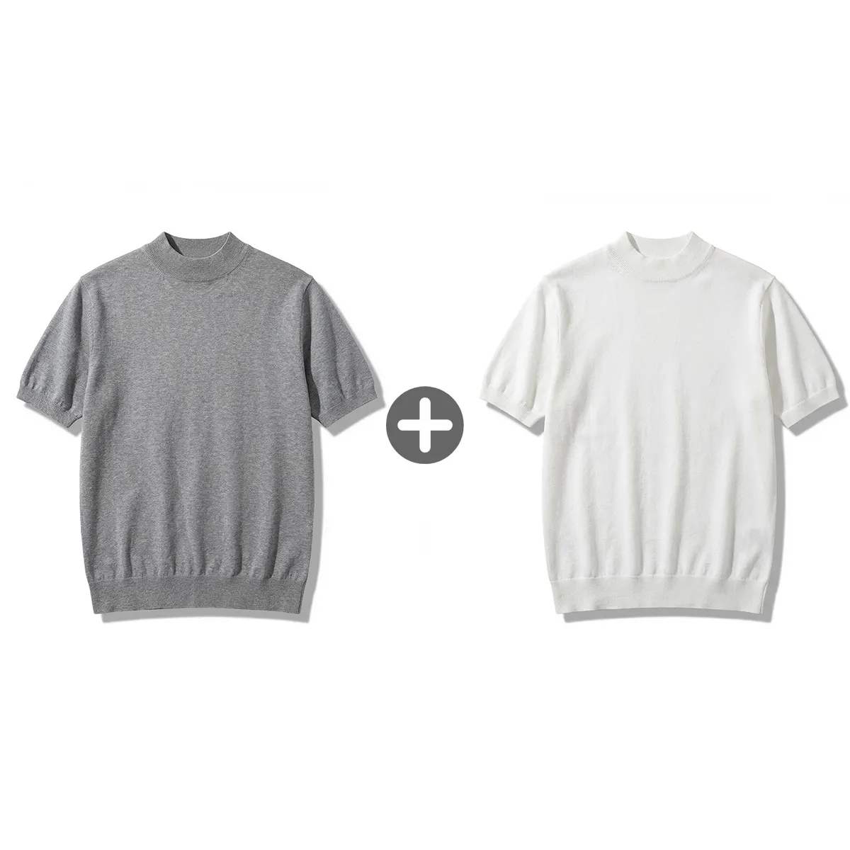 ウール混モックネック半袖ニット　ビジネスカジュアル 立体裁断-Oakln