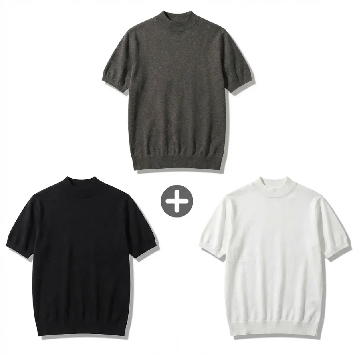 ウール混モックネック半袖ニット　ビジネスカジュアル 立体裁断-Oakln