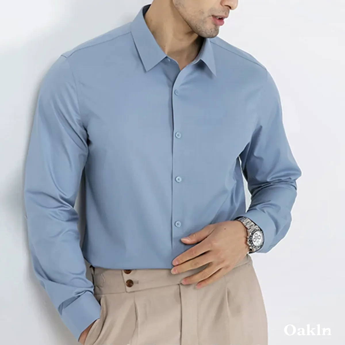 ノーアイロン シャツ 撥水 防汚 形態安定 レギュラースモールカラー-Oakln