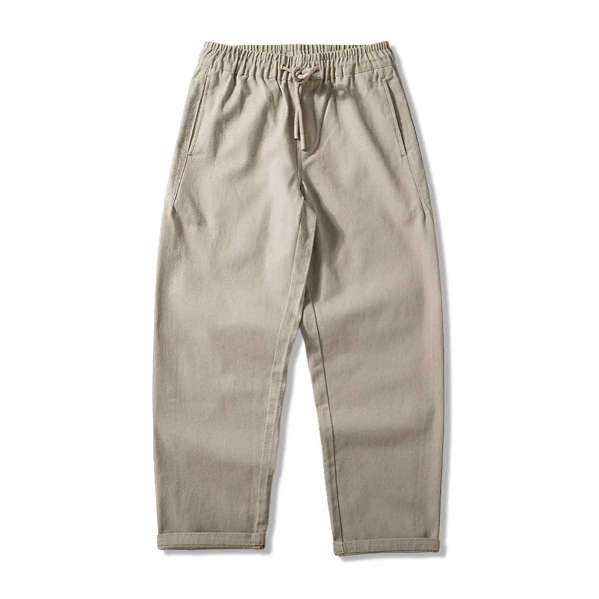 コットンツイル カジュアルパンツ 100％コットン ウエストゴム ワイドシルエット 春秋