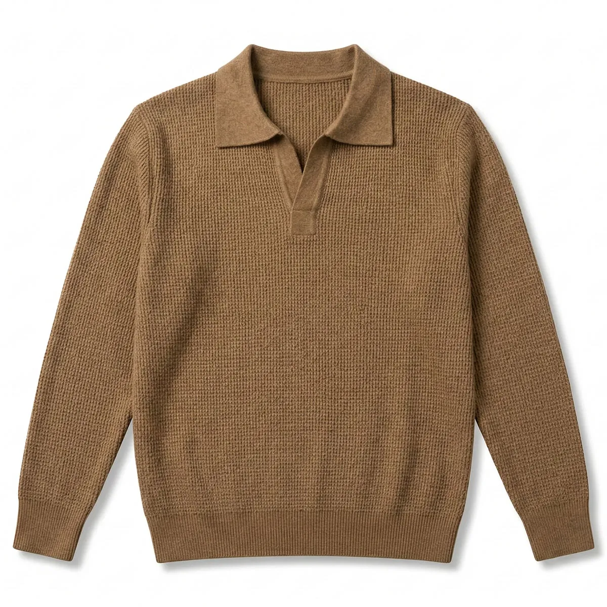 ボタンレス ポロネックニット ウール混  立体テクスチャー  洗濯機対応-Oakln