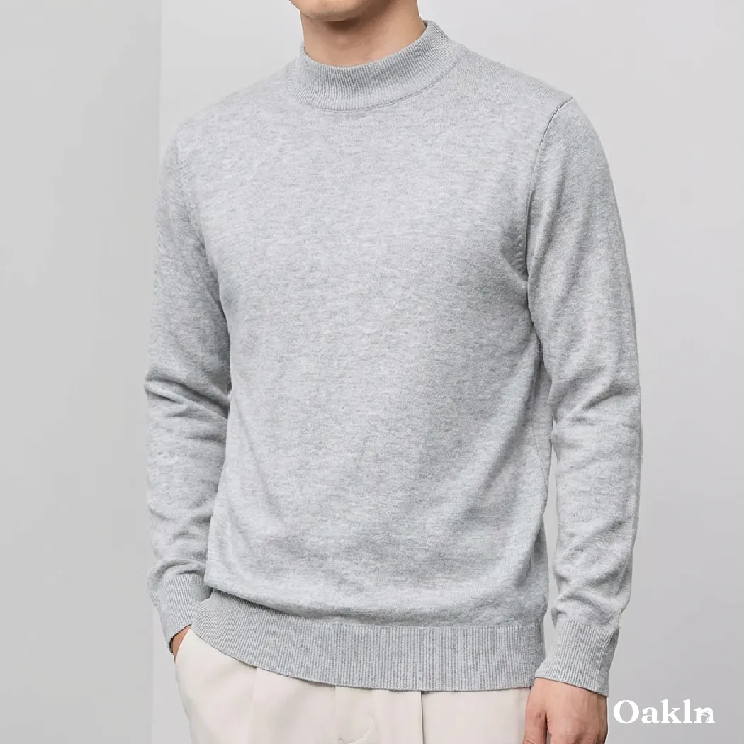 ハーフハイネック ニット メンズ 14ゲージ セーター 洗濯機洗いOK 綿混 きめ細かな平織り ゆったり 体型カバー  春秋冬向け