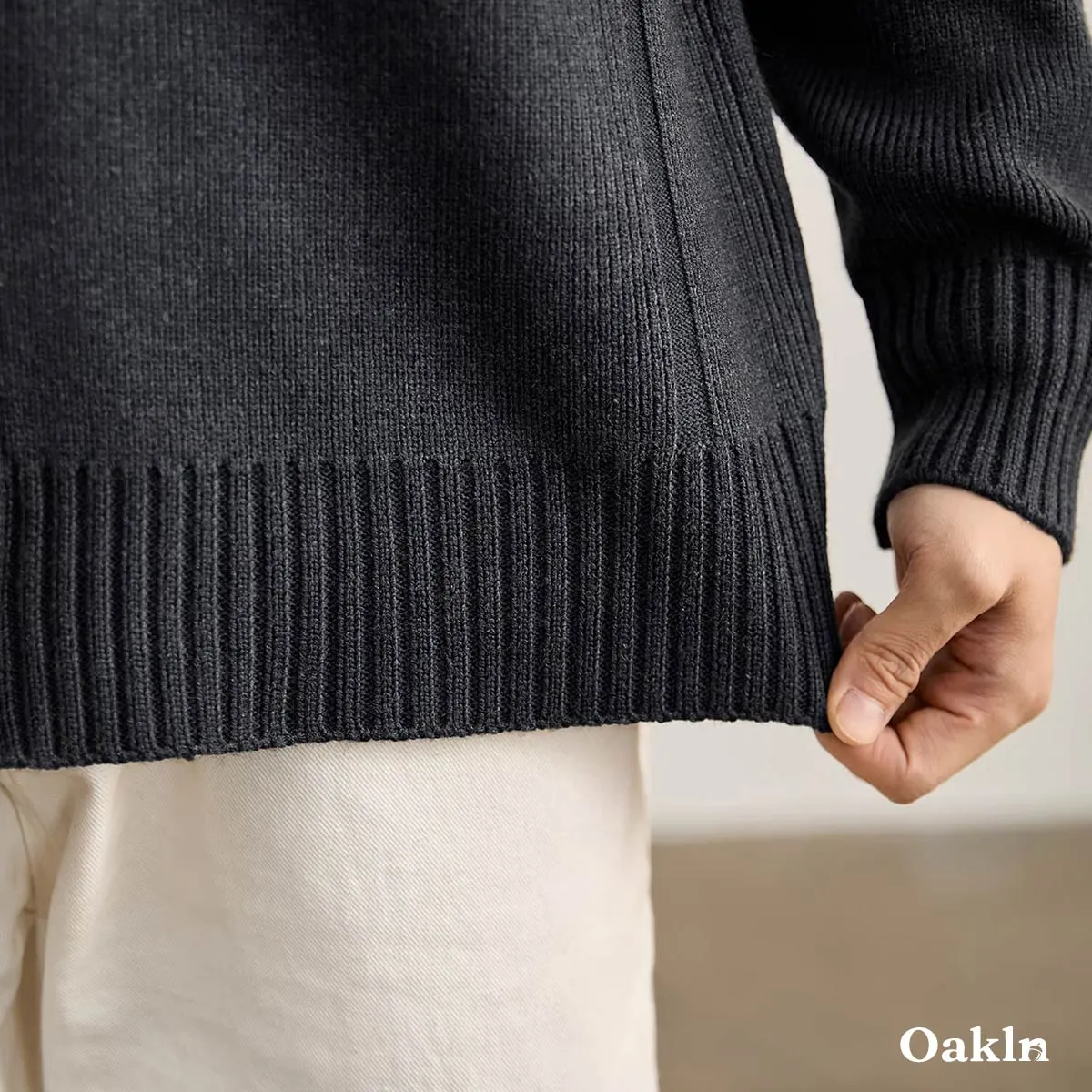 ダブルジップドライバーズニット：リブ編みのスタンドカラー、インナーにもアウターにも使える2WAY仕様、水洗い対応で3シーズン活躍-Oakln