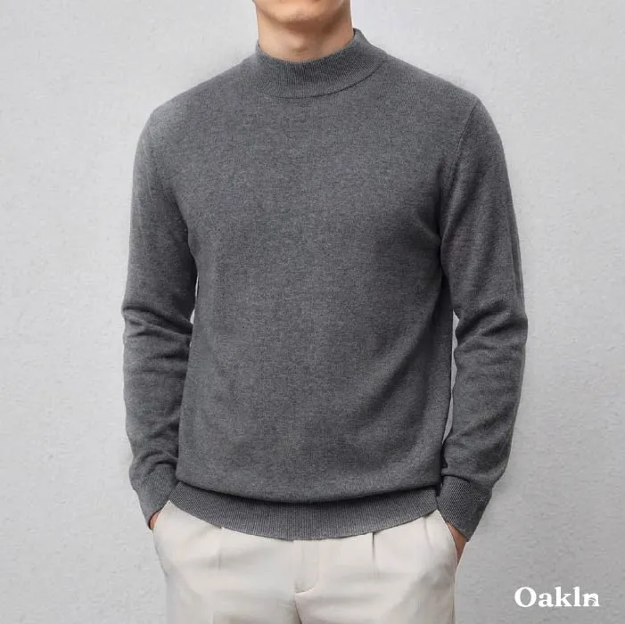 ハーフハイネック ニット メンズ 14ゲージ セーター 洗濯機洗いOK 綿混 きめ細かな平織り ゆったり 体型カバー  春秋冬向け-Oakln