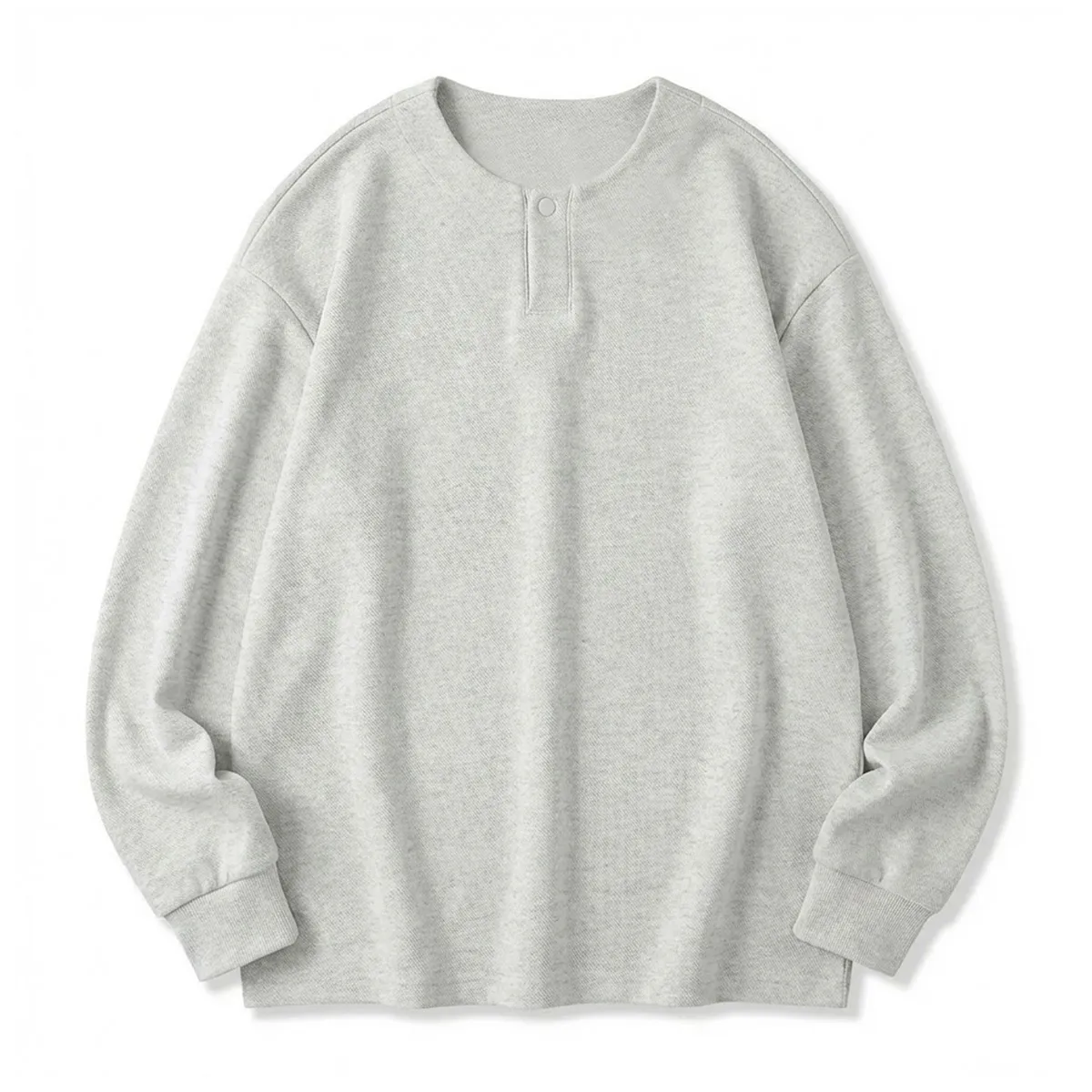 ヘンリーネック長袖Tシャツ 厚手仕様 ツイル コットン混 ドロップショルダー-Oakln