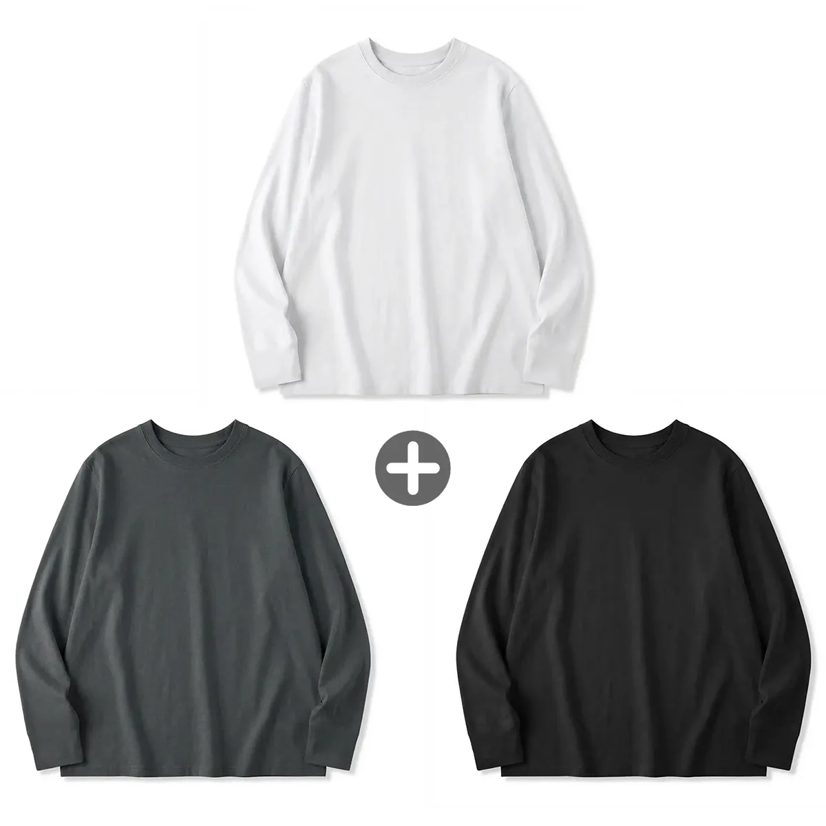 100％超長綿 長袖Tシャツ 三本針 液体アンモニア加工 型崩れしにくい