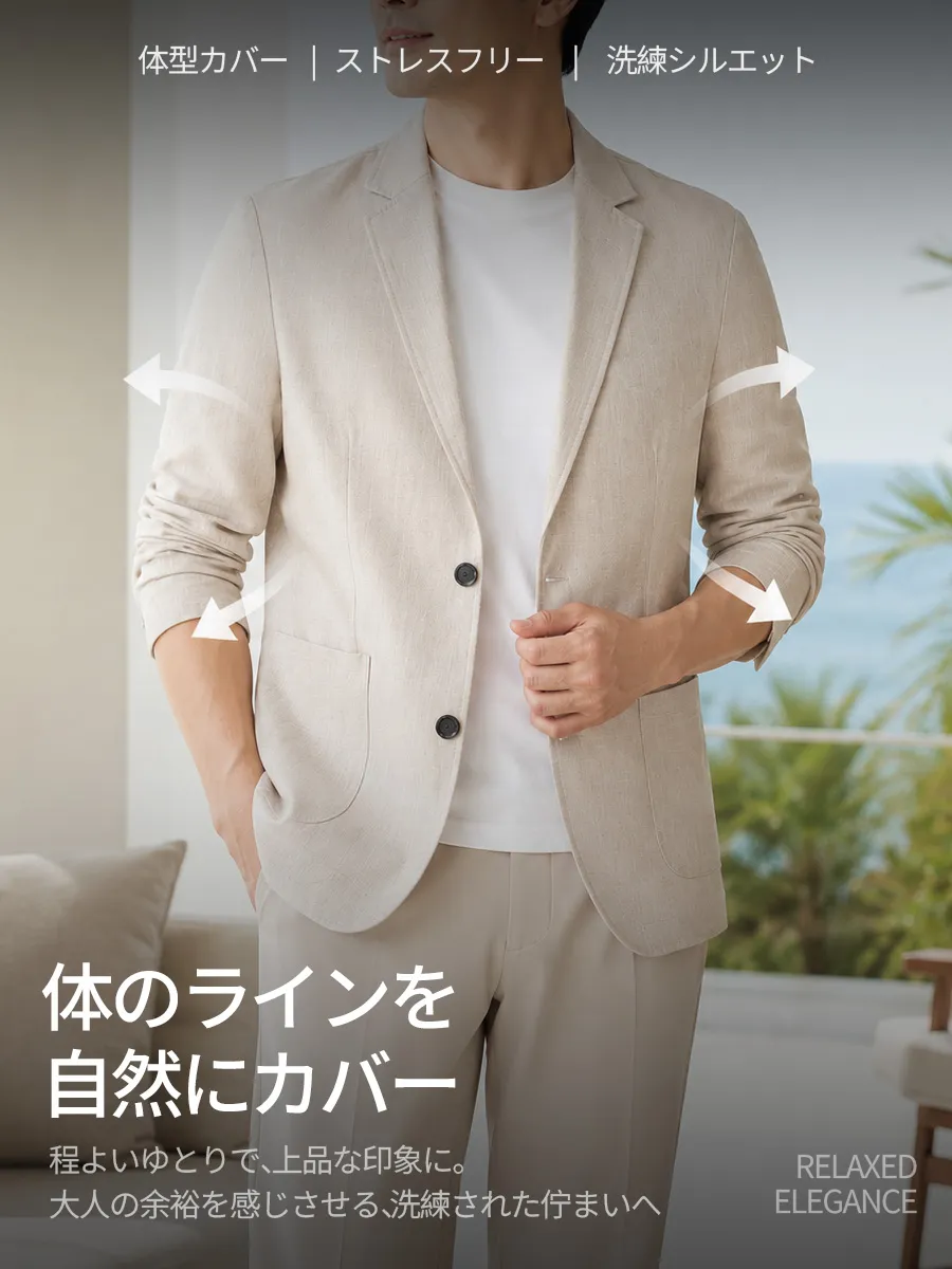 窮屈さに縛られず、程よいゆとりで大人の余裕を引き立てる。