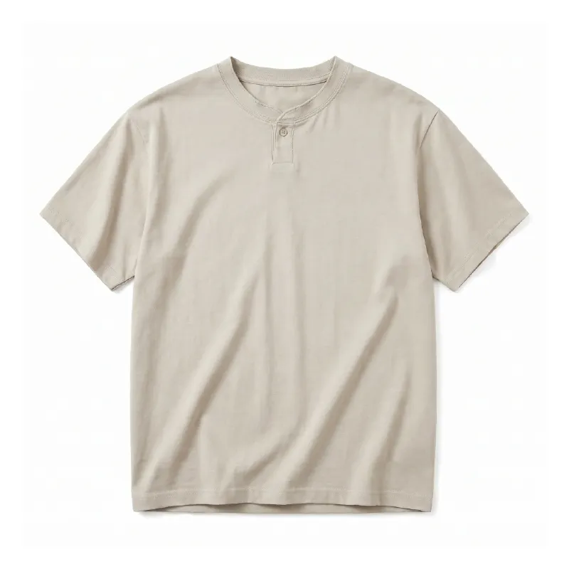 ヨレにくいヘンリーネック無地Tシャツメンズ　ゆったりシルエット