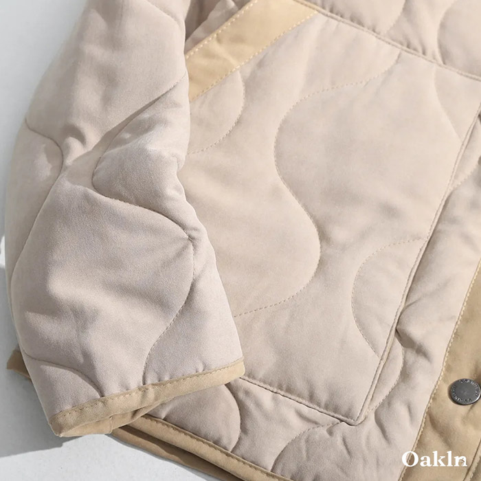 ピーチスキンノーカラー　中綿キルティングジャケット-oakln