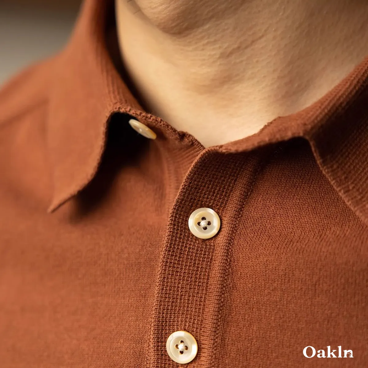 アイロン不要 レトロニットポロシャツ ラグランスリーブ さらりと快適で肌にまとわりつかない-Oakln