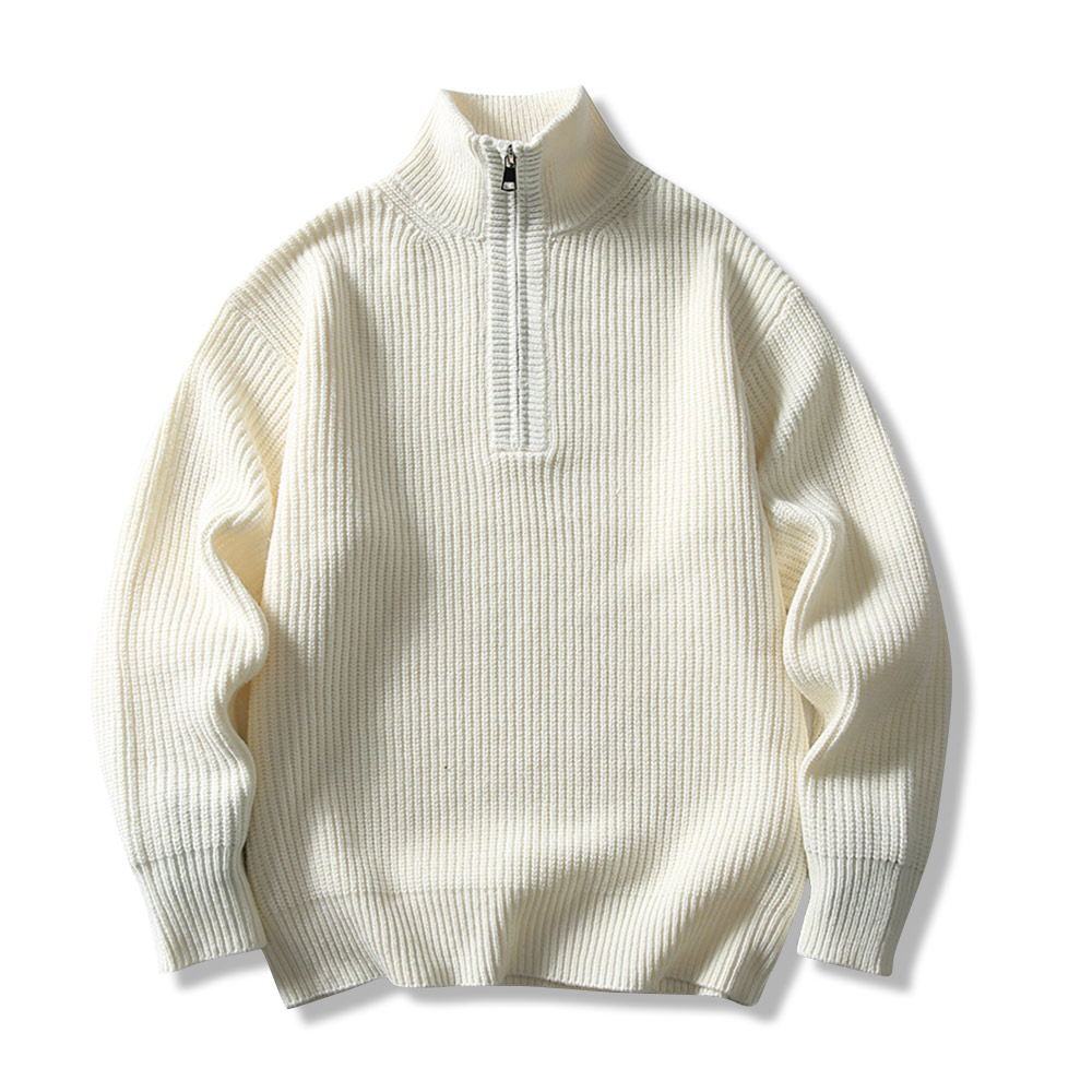 ミニマルクラシック　無地ハーフジップスタンドカラーセーター-oakln