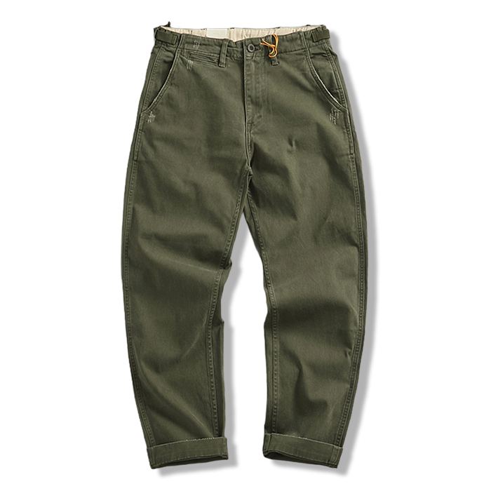 ヴィンテージ加工　着回し自在微ストレッチカジュアルパンツ-oakln