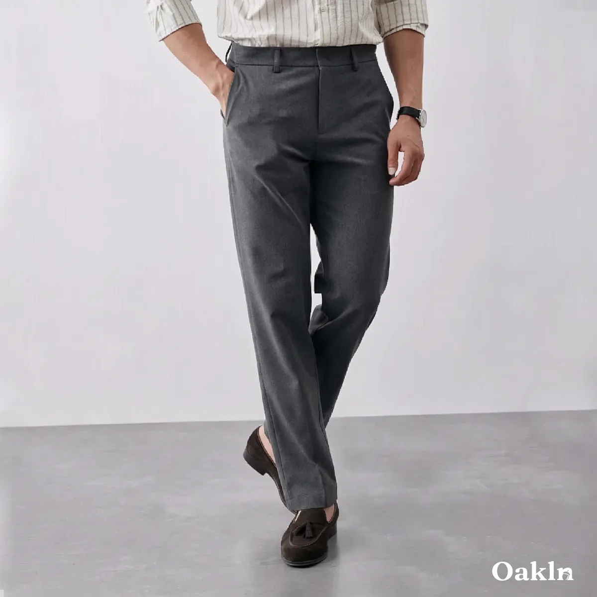 アイロン不要 センタープレス入り ハリのあるスラックス-Oakln