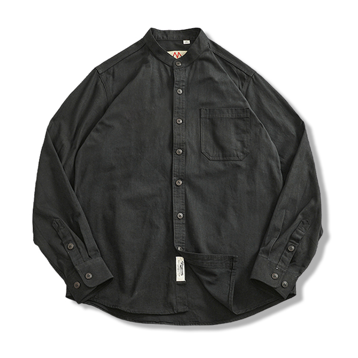 多色展開　スタンドカラーコットン長袖シャツ-oakln