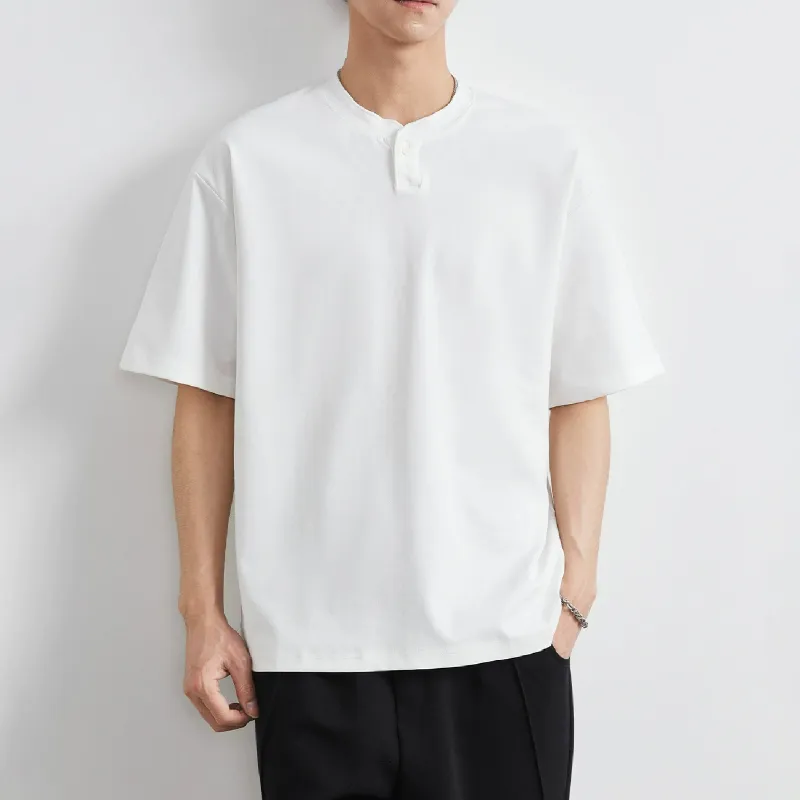 ヨレにくいヘンリーネック無地Tシャツメンズ　ゆったりシルエット