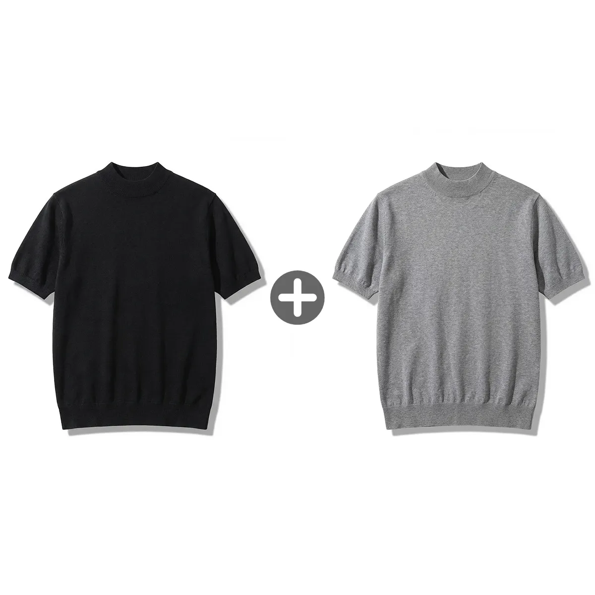 ウール混モックネック半袖ニット　ビジネスカジュアル 立体裁断-Oakln