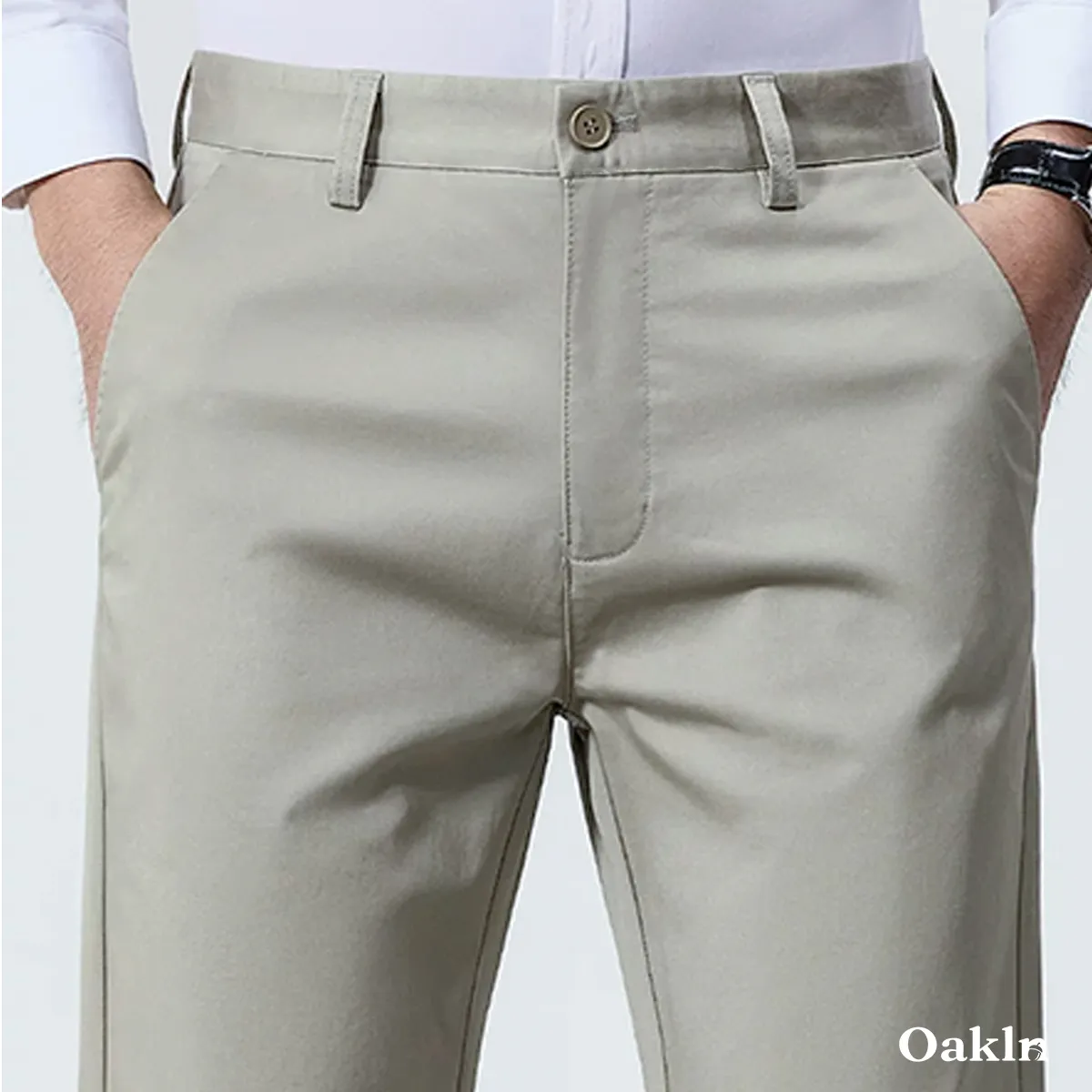 なめらかなリヨセルコットン混紡素材 アイロンいらず ビジネスカジュアル対応 スラックス-Oakln
