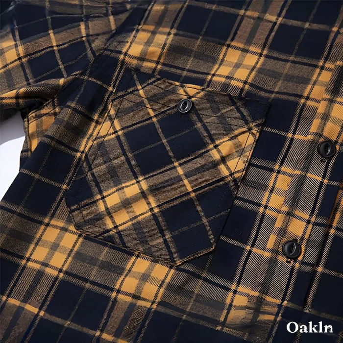 定番デザイン　ヘビーウェイトタータンチェック長袖シャツ-oakln