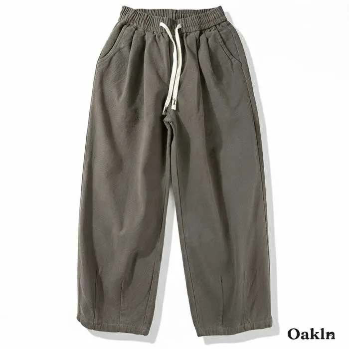 ヘビーウェイト コットン100% 微起毛 バルーンパンツ メンズ ワイドパンツ 裾絞り 厚手 春秋冬向け -Oakln