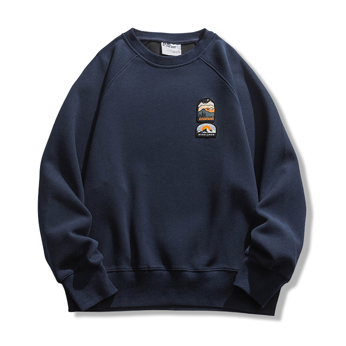 アウトドア風ワンポイント刺繍 裏起毛 クルーネックスウェット