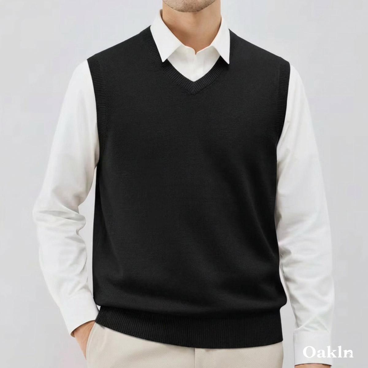 26番双糸 Vネックニットベスト 高弾力 ピリング防止 ビジネス向け-Oakln