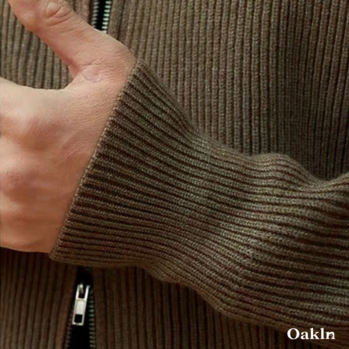 ドライバーズニット ダブルジップ ウール混 畦編み スタンドカラー