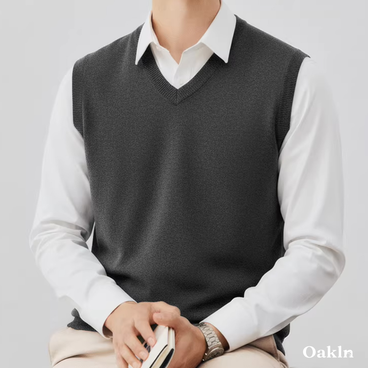 26番双糸 Vネックニットベスト 高弾力 ピリング防止 ビジネス向け-Oakln