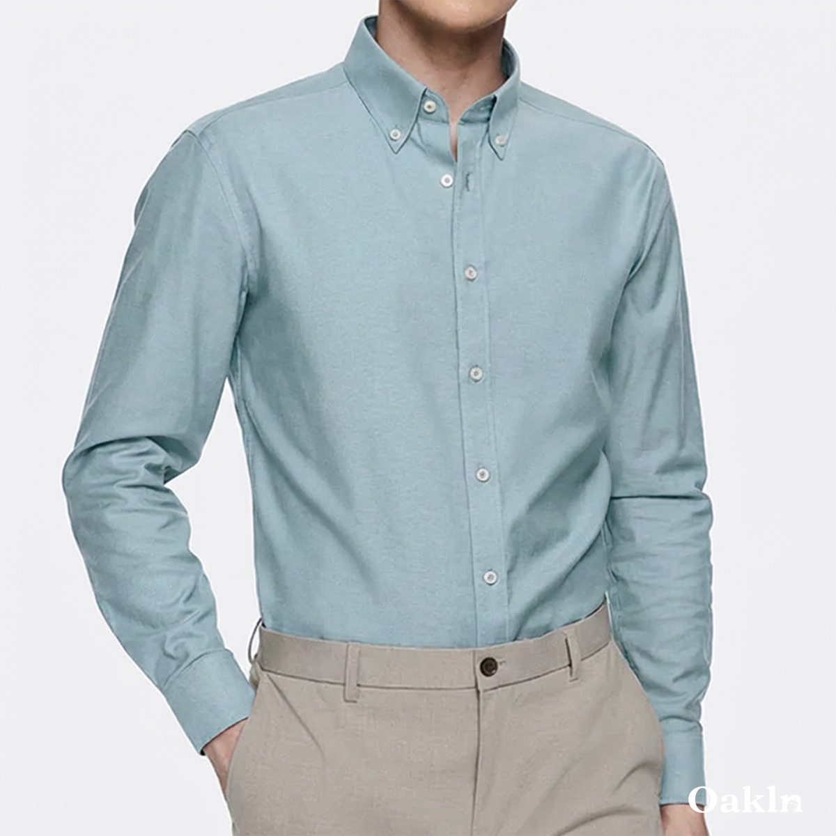 コットン100％ 超長綿 両面起毛 オックスフォード長袖シャツ-Oakln