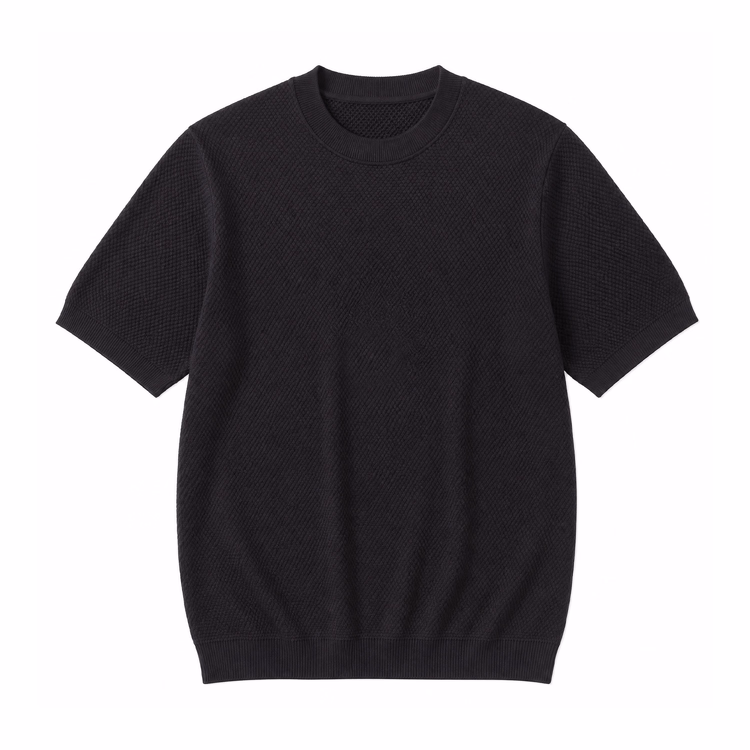 コットン100％ パイナップル編みニットTシャツ 通気性 洗濯機洗い可 毛玉になりにくい 型崩れしにくい