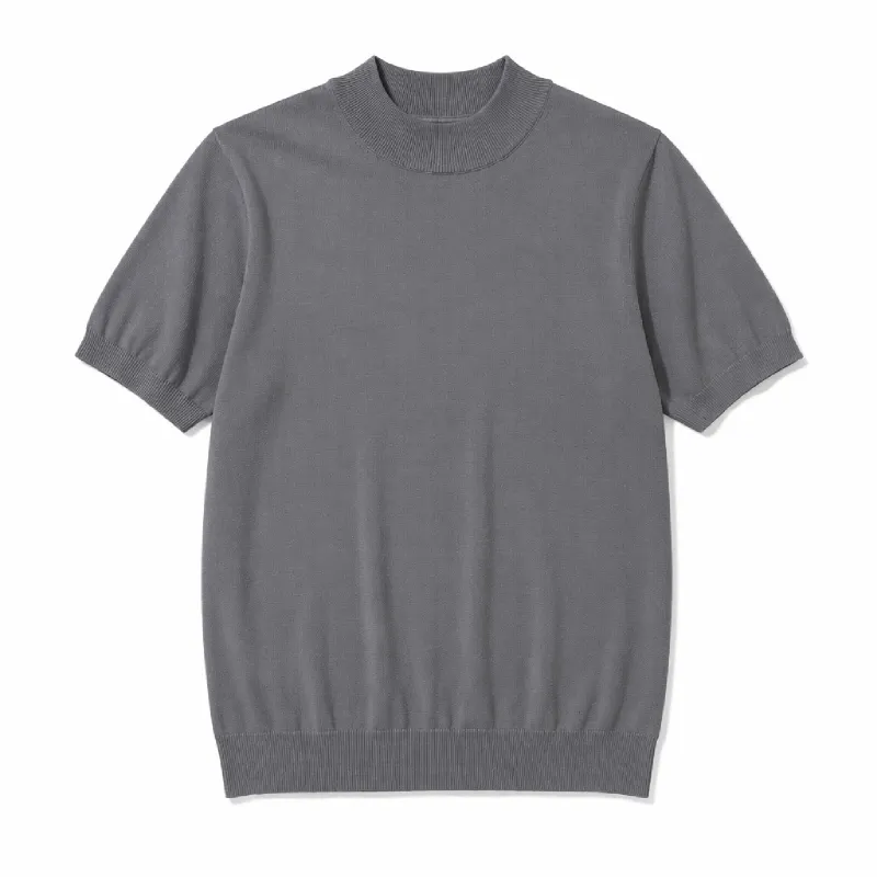 接触冷感モックネックビジネスカジュアル半袖ニットTシャツ シワになりにくい速乾・通気性に優れたインナー