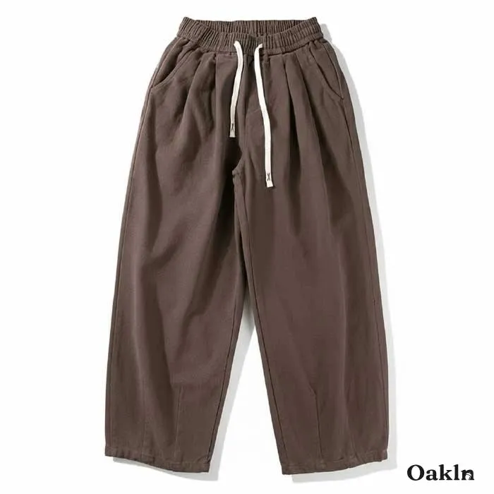 ヘビーウェイト コットン100% 微起毛 バルーンパンツ メンズ ワイドパンツ 裾絞り 厚手 春秋冬向け -Oakln