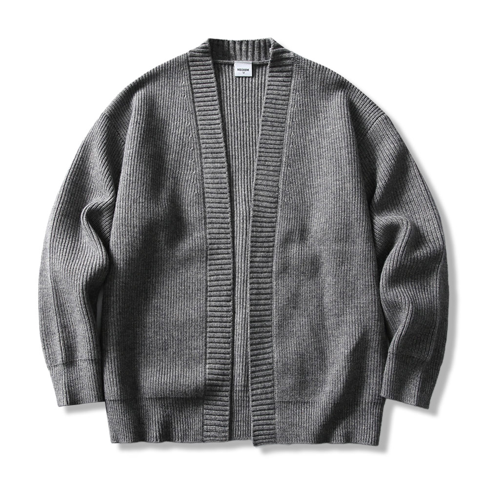 和風羽織風　無地ニットカーディガン-oakln