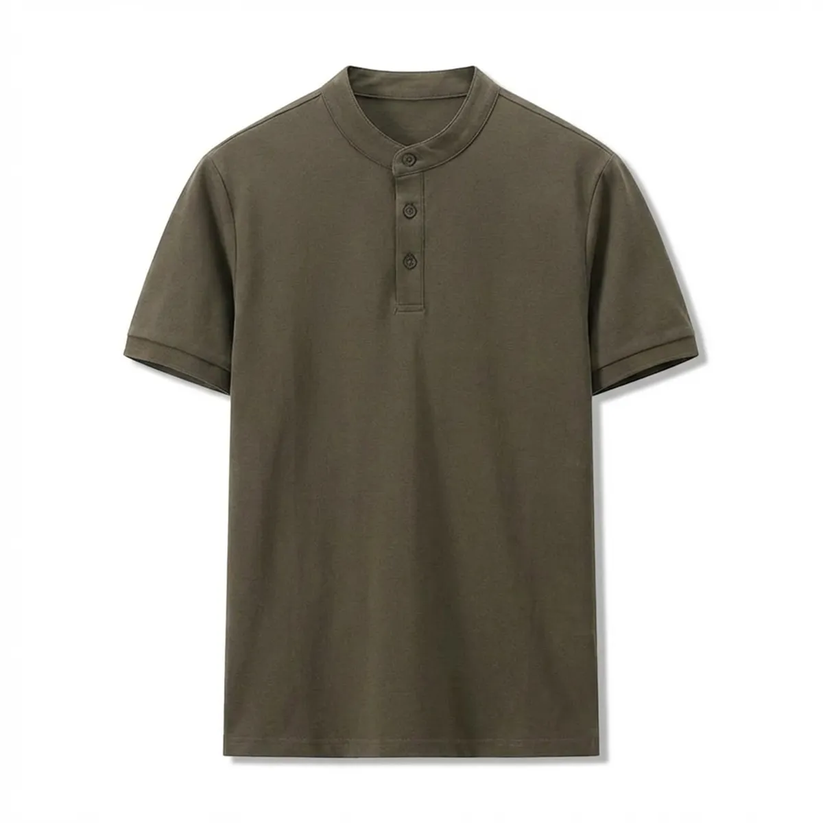 高混率コットンヘンリーネック半袖 ハリ感 通気性 ビジネスカジュアルスタイル-Oakln