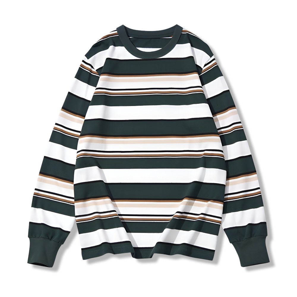 9.9オンスアメリカンスタイル先染めボーダー長袖Tシャツ