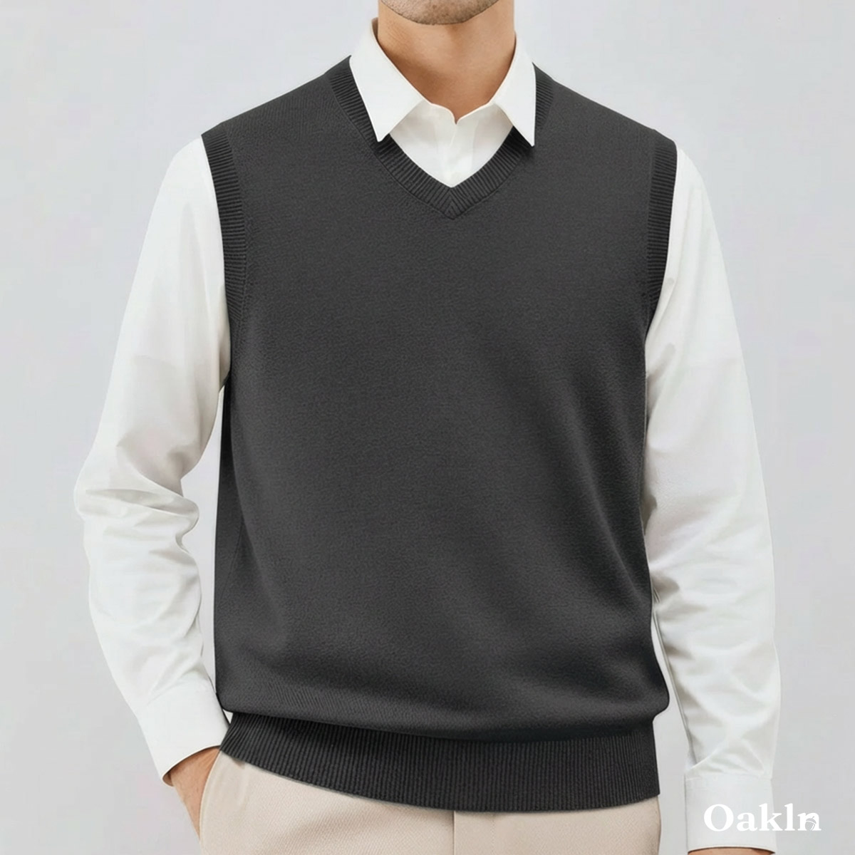 26番双糸 Vネックニットベスト 高弾力 ピリング防止 ビジネス向け-Oakln