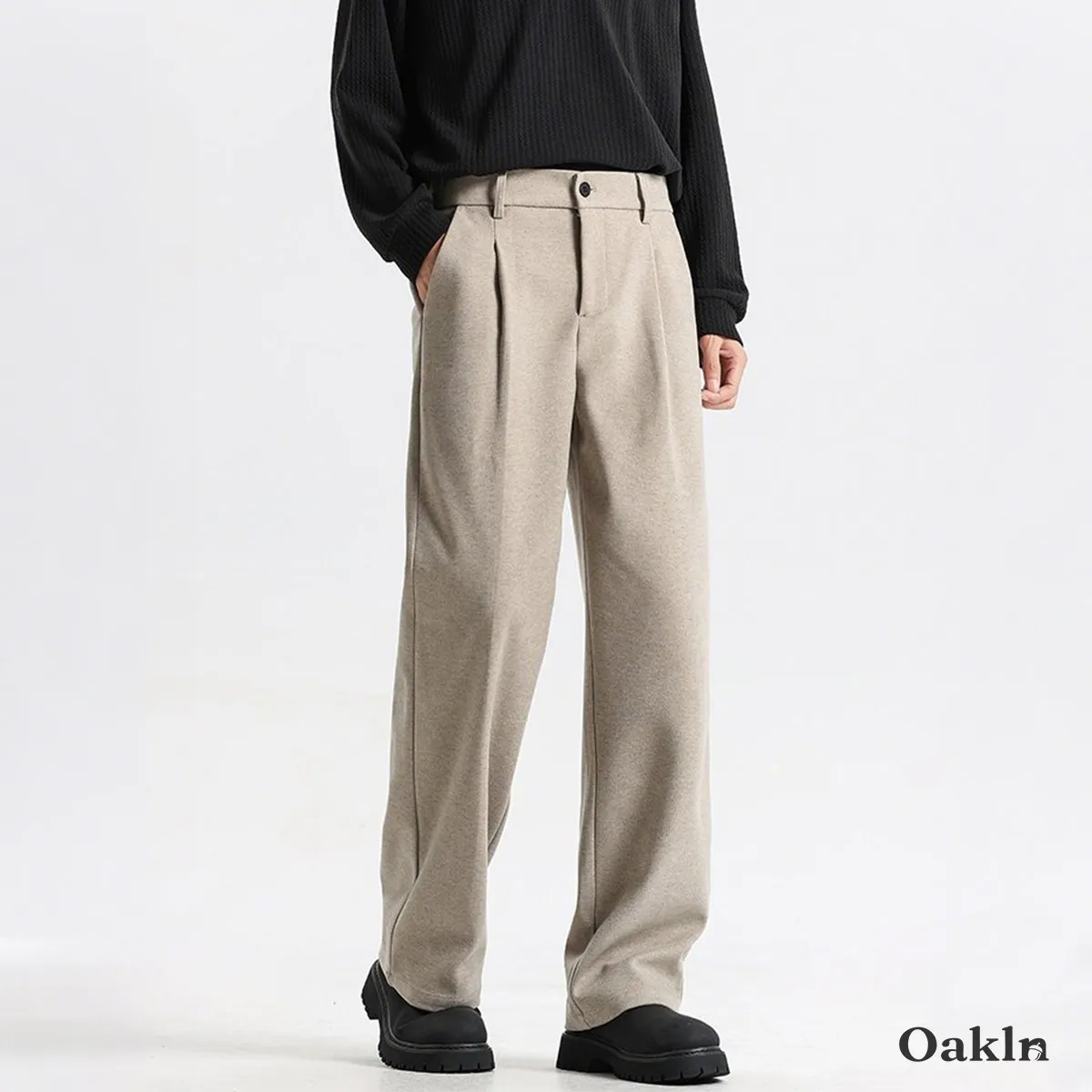  シングルプリーツ ワイドテーパード スラックス ラシャタッチ素材  落ち感  ストレッチ