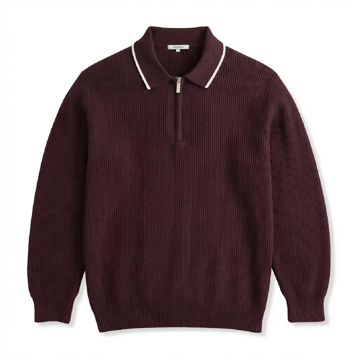  ウォッシャブルハーフジップニット 配色襟元 縦リブ-Oakln